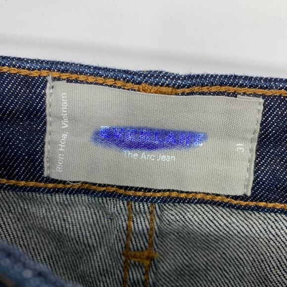 EVERLANE Arc Jean Short Women's Size 31 Rolled Hem Flat Front Dark Blue Hand Cut - Picture 3 of 5